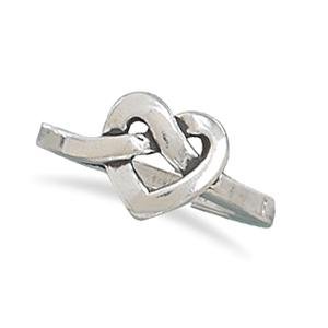 Heart Ring Love Knot Sterling Silver Sizes 5 to 9
