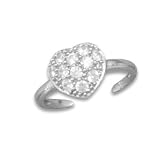 Rhodium Plated Pave CZ Heart Toe Ring