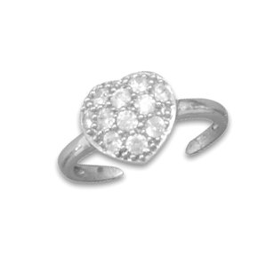 Childrens Toyshop  Jewelry : Rhodium Plated Pave CZ Heart Toe Ring
