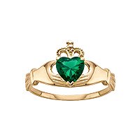 Synthetic Emerald Claddagh Ring in 14K Yellow Gold