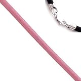 18 Inch Long 2.0mm Diameter Pink Leather Cord Necklace w/Sterling Silver Clasp