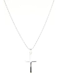 Sterling Silver Plain Cross Pendant on Rope Chain Necklace
