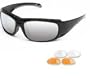 Body Specs Padded Sunglasses Z-001 Shiny Black Frame with Gray, Light Rust, and Clear Interchangeable 3 Lens Set