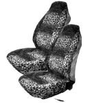 Set of 2 Universal-Fit Animal Print Front Bucket SUV Truck Seat Cover w/ Arm Rest Opening - Snow Leopard