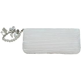 Liz Soto White Ruffled Satin Clutch Purse
