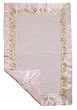 Pink Cuddle Bug Security Blanket - Multi-textured, double layered security blanket for babies and toddlers. 14 in x 22 in. 100% Cotton Terry cloth, 100% Cotton Flannel with 100% Polyester Satin trim and ribbon. Made in USA.