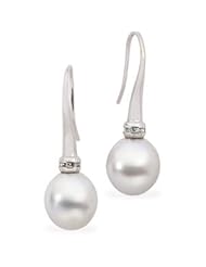 18K Palladium White Gold Pair 1/6 Ct Tw/12.00 Fine South Sea Cultured Pearl W/Diamond Earring