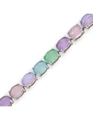 Sterling Silver 7 Inch Multicolored Milkstone Bracelet - 7 Inch