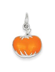 Orange Enameled Pumpkin Charm-Sterling Silver Orange Enameled Pumpkin Charm