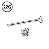 14KT Solid White Gold Straight Nose Stud Ring 2mm Clear CZ 22G FREE Nose Ring Backing