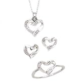 10k White Gold & Diamond Heart Pendant, Earrings & Ring Set (0.12ctw)