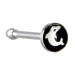 Surgical Steel Black and White Dolphin Logo Nose Ring