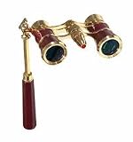 Iolanta Opera Glasses with Lorgnette and Flashlight (Burgundy Body with Golden Rings)