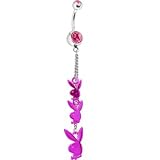 Pink Playboy Triple Bunny Head Drop Belly Ring
