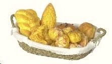 Dollhouse Miniature Lined Basket Filled with Assorted Breads