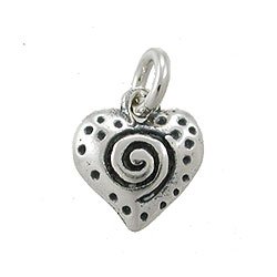 Little Double Sided Puffy Heart Charm with Whirlwind Designs in Sterling Silver, #9201