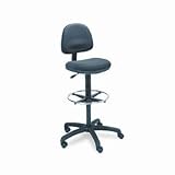 Precision Extended Height Swivel Stool With Adjustable Footring, Black Fabric