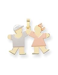 Genuine IceCarats Designer Jewelry Gift 14K Tri-Color Small Boy On Left & Girl On Right Engravable Charm