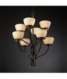 IMAGE OF Justice Design Group POR-8788-35-LEAF-NCKL Sonoma Limoges 8 Light Two Tier Chandelier in Brushed Nickel with Leaf glass