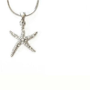 Small Silver Crystal Starfish Pendant Necklace Fashion Jewelry