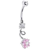 Sterling Silver Rose CZ Gem SPIN OFF FLOWER Belly Ring