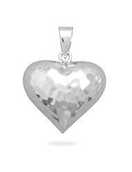 Hammered Sterling Silver Puffy Heart Pendant, Pendant Only
