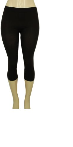 Spring Summer Solid Color Juniors Capri Legging One Size Pants Footless Tights Casual Fashion Pink Blue Black Brown Purple White (Jet Black)