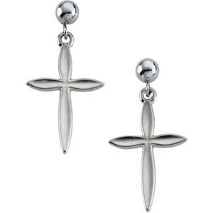 14K White Gold Cross Ball Dangle Earrings