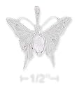Sterling Silver DC 21mm Butterfly Charm With 5x7mm Amethyst CZ Accent