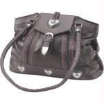 New Embassy Brown Italian Stone Design Large Genuine Leather Purse Silver Tone Heart Decorations
