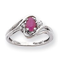14k White Gold .05ct Diamond & Ruby Birthstone Ring