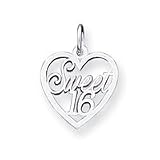 14k White Gold Sweet 16 Heart Charm