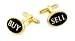 Yellow gold plated buy and sell cufflinks with presentation box. Made in the U.S.A