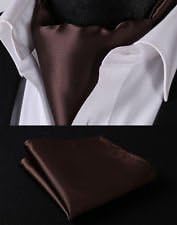 Pixel Handkerchief - Brown Solid Silk Cravat Scarves Ascot Tie Hanky Handkerchief Set