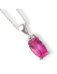 Sterling Silver Cushion Cut Pink and Clear CZ Necklace QG1971-18"