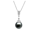 Natural Black Tahitian Drop Pearl & Diamond Pendant in 14kt White Gold