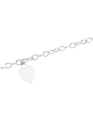 Clevereves 14K White Gold 7.5 Inch Hollow Link Heart Charm Bracelet