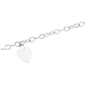 14K White Gold Hollow Link Heart Charm Bracelet- by