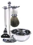 eBARBERSHOP Shave Set: Shave Set In White With MACH 3 - Type Razor, Brush & Bowl On Stand (BB24)