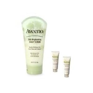 Aveeno Skin Brightening Daily Scrub 5 oz PLUS 2 .3oz Aveeno Positively Radiant Daily Moisturizer with SPF 15