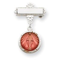 Sterling Silver Pink Enameled Miraculous Medal Pin