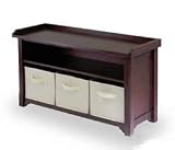 Cheap  storage bench baskets-Winsome Wood Milan Storage Bench with Beige Fabric Baskets 94801