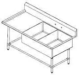 John Boos - Commercial Stainless Steel Two Bowl Bakery Sink w/20in. Left Drainboard - 64.188in. W x