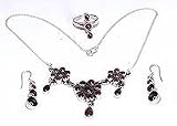 Necklace Earrings Set Sterling Silver With Garnet Gemstones (nklc020)