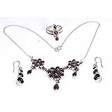 Necklace Earrings Ring Sterling Silver Garnet Gemstone Jewelry (nklc020)