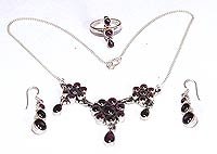 Necklace Earrings Ring Sterling Silver Garnet Gemstone Jewelry (nklc020)