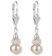 Silver Deco Rose Drop Cultured Pearl Earrings, Peach Pink Silver Deco Rose Drop Cultured Pearl Earrings, Peach Pink
