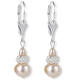 Silver Deco Rose Drop Cultured Pearl Earrings, Peach Pink