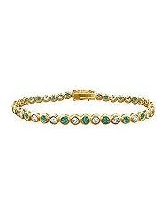 Emerald and Diamond Tennis Bracelet : 14K Yellow Gold - 5.00 CT TGW