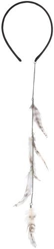 Long Creme Four-Feather Dangle Headband-Black Headband with Feather Chain